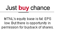 Just buy chance: MTNL's equity base is fat. EPS low. But there is opportunity in permission for buyback of shares.