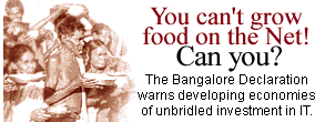 You can't grow food on the Net! Can you? The Bangalore Declaration warns developing economies of unbridled investment in IT.