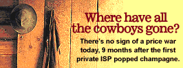 Where have all the cowboys gone? There's no sign of a price war today, exactly nine months after the first private ISP popped champagne.