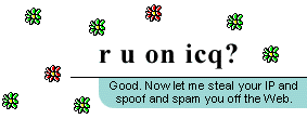 r u on icq? Good. Now let me steal your IP and spoof and spam you off the Web.
