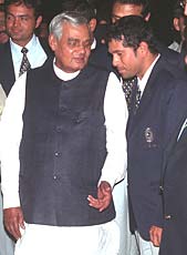 Prime Minister Atal Bihari Vajpayee with Sachin Tendulkar