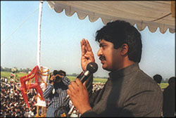 Raghuraj Pratap addressing an election rally