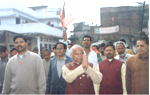 BJP candidate Shiv Pratap Shukla on the campaign trail. Photograph: R Swaminathan