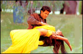 A still from AMALL with Hrithik and Amisha