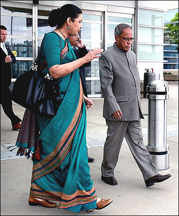 India's ambassador to the US Meera Shankar and Finance Minister Pranab Mukherjee.