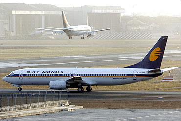 Jet Airways plane at the Mumbai international airport.