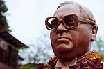 The Ambedkar statue which was garlanded with footwear on Friday