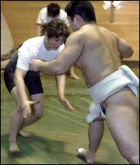 Women Sumo wrestlers practice