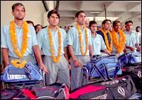 The Indian hockey team on arrival in Delhi.