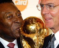 Pele (L) Franz Beckenbauer at a function to promote Mastercard sponsorship of the 2006 World Cup
