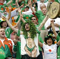 Ireland fans cheer the team during the match