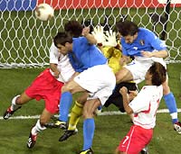 Christian Vieri head home Italy's goal