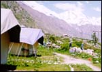 Campsite at Chitkul. Beyond is the Kinnaur Kailash range