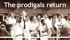 Clive Lloyd holds aloft the 1979 Prudential Cup