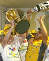 Brett Lee is sprayed with champagne 