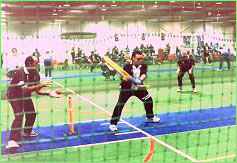 Gloves but no pads - courtesy: Indoor Cricket World web-site