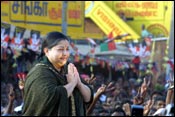 Jayalalithaa greets the crowd at Kandamannur on Wednesday [Pic: Jewella C Miranda]