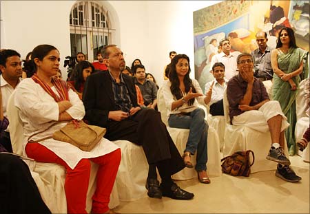At the Mumbai book launch, in a South Mumbai art gallery, guests ask Amrita questions