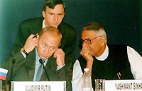 Russian President Vladimir Putin with Indian Finance Minister Yashwant Sinha -- Photograph: Jewella Miranda
