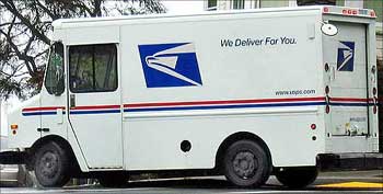 A US Postal Service vehicle.