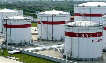 Oil tanks are seen at a Sinopec plant in Hefei, Anhui province, China.