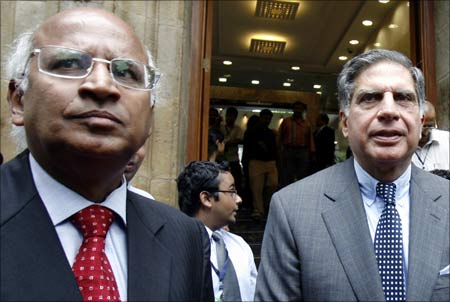 Tata Group chairman Ratan Tata (R) and former TCS CEO S Ramadorai.