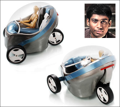 Amey Dhuri (inset) and his eco-friendly vehicle
