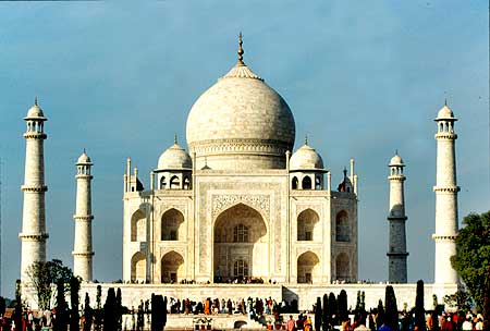 Visitors throng the Taj Mahal, India's most famous tourist destination