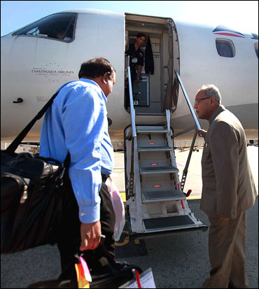 Pranab Mukherjee about to board an aircraft.