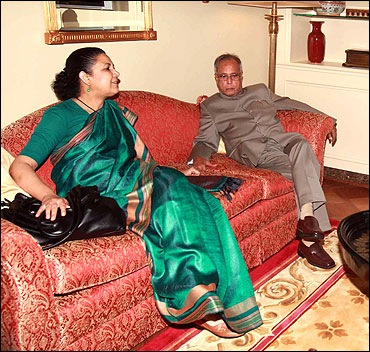 India's ambassador to the US Meera Shankar and Finance Minister Pranab Mukherjee.