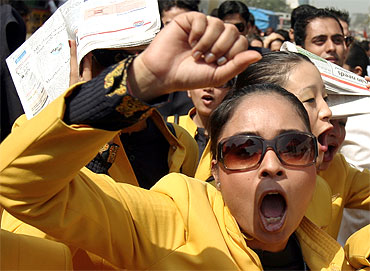 Retrenched employees protest in 2008.