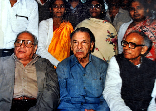 An old photograph of Russi Mody (left) with JRD Tata and late VG Gopal, former TISCO union leader.