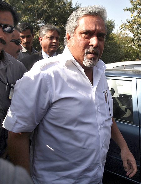 Kingfisher Airlines Chairman Vijay Mallya arrives to attend a meeting with the debt-laden airline's pilots in New Delhi.