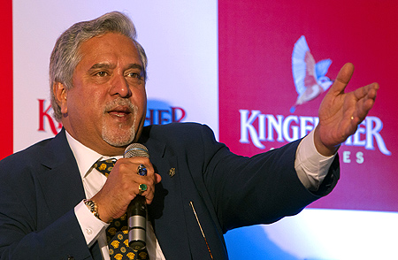 Kingfisher Airlines Chairman Vijay Mallya speaks to the media during a news conference in Mumbai.