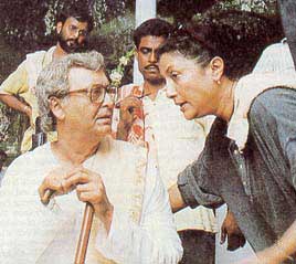 Aparna Sen and Soumitra Chatterjee on the sets