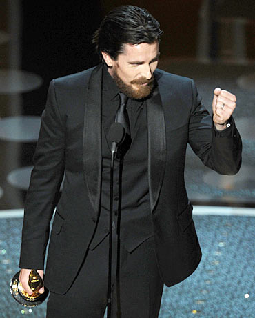 Christian Bale accepts the award for Best Performance by an Actor in a Supporting Role for 'The Fighter'