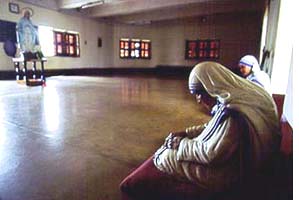 Mother Teresa's life-like statute in the chapel