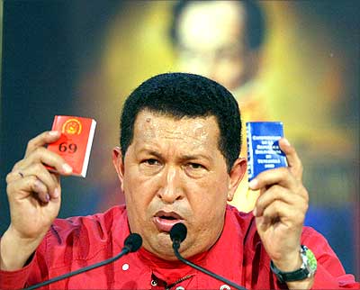 Venezuelan President Hugo Chavez at a press conference in Caracas