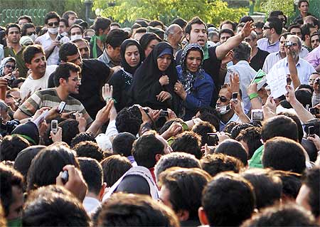 Faezeh Rafsanjani, daughter of former Iranian president Akbar Rafsanjani at a rally.