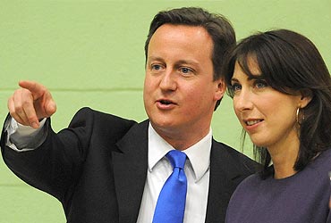 Conservative Party leader David Cameron with his wife Samantha