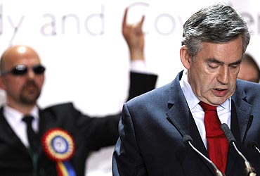 Britain's Prime Minister Gordon Brown makes his speech