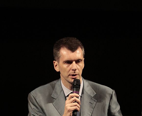 Mikhail Prokhorov addressing the media in Moscow on Monday
