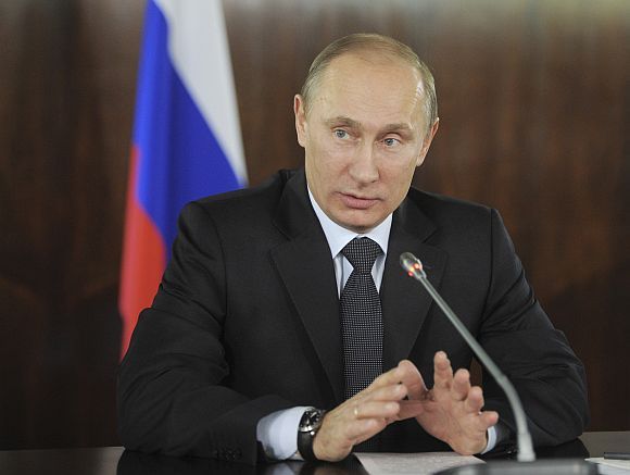 Russian Prime Minister Putin at a meeting with organisers of the All-Russian People's Front in Moscow