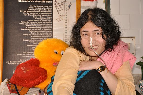 Irom Sharmila with the soft toy Desmond Coutinho sent her