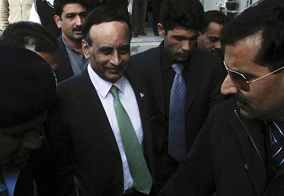 Pakistan's former ambassador to the US Haqqani leaves after appearing before a Supreme Court commission investigating a memo in Islamabad