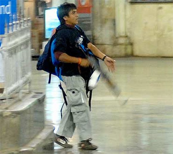 Kasab at the Chhatrapati Shivaji Terminus during the 26/11 attacks in Mumbai