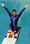 British Olympic swimmer Susan Rolph poses with a Union Jack and new body suit 