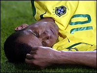 Rivaldo pretends to be injured in the match against Turkey