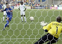 Larsson scores from the penalty spot to give Sweden the match-winner.