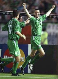 Gary Green celebrates after scoring Ireland's second goal.
